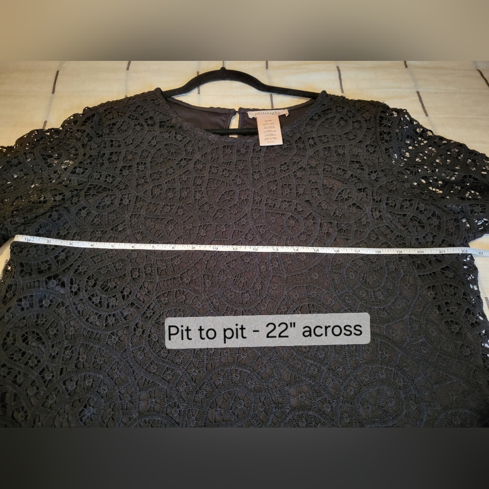 Philosophy Black Lace Short Sleeve Top XL - Picture 7 of 11
